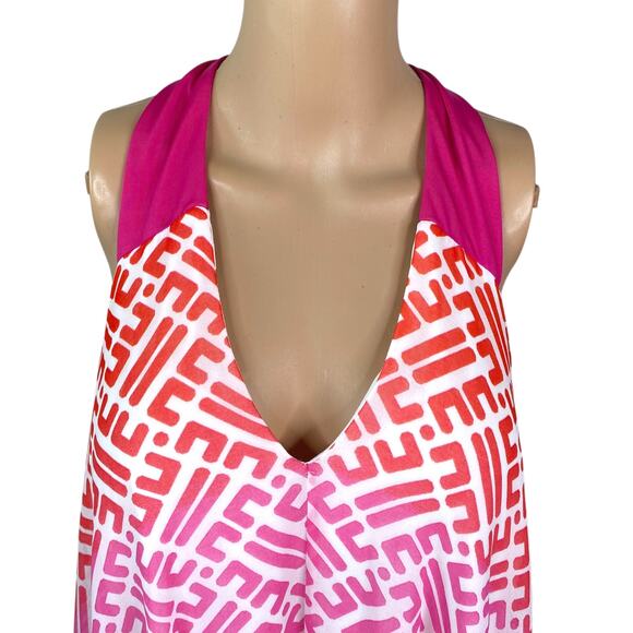 Jantzen Pink Orange Geometric Print Asymmetric Swim Cover Up Dress SZ M/L - Picture 3 of 10